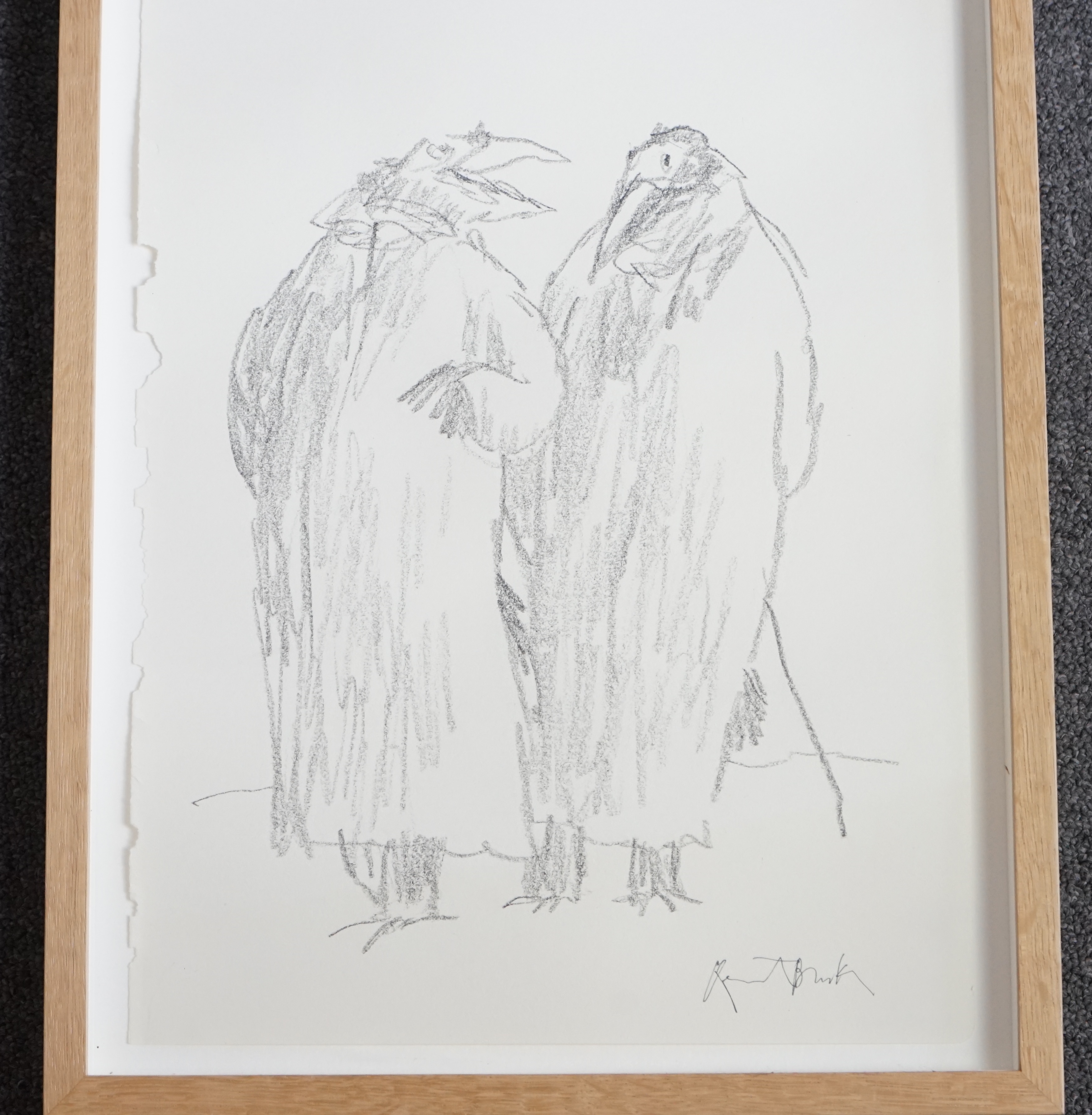 Sir Quentin Saxby Blake OBE (British, b.1932), 'Serious birds #1', chinagraph print, 42 x 29cm.